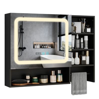 Spiegelschrank Bad mit LED Beleuchtung 80x60cm Badezimmerschrank Handtuchhalter