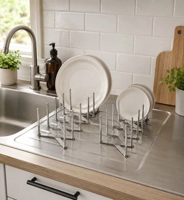 2er Set Ausziehbare Edelstahl Teller- & Deckelhalter - Verstellbar, Rostfrei