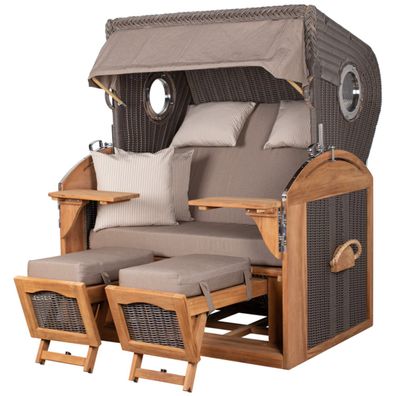 Strandkorbset - bene living - Borkum 2,5-Sitzer Teak - PE grau - Modell 534