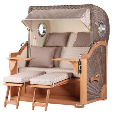Strandkorb-Set bene living Königssee Teak Bullauge PE grau Modell 510 Liftersystem