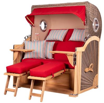 Strandkorb-Set bene living Königssee Teak Bullauge PE grau Modell 585 Liftersystem