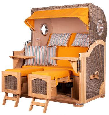 Strandkorbset - bene living - Ammersee 2,5-Sitzer Teak - PE grau - Modell 586