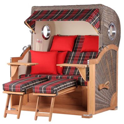 Strandkorb-Set bene living Königssee Teak Bullauge PE grau Modell 529 Liftersystem