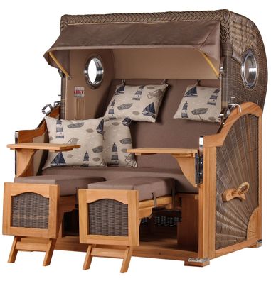 Strandkorb Komplettset: Ammersee Grande XL Teak Bullauge - PE grau - Modell 540