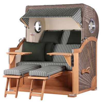 Strandkorb-Set bene living Königssee Teak Bullauge PE grau Modell 504 Liftersystem