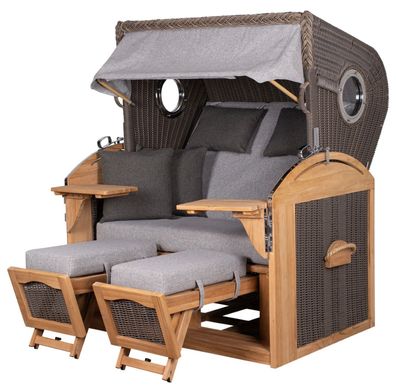 Strandkorbset - bene living - Borkum 2,5-Sitzer Teak - PE grau - Modell 570