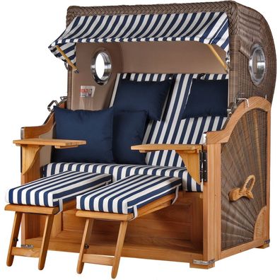 Strandkorb-Set bene living Königssee Teak Bullauge PE grau Modell 518 Liftersystem