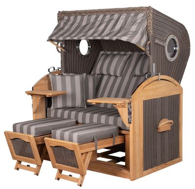 Strandkorbset - bene living - Borkum 2,5-Sitzer Teak - PE grau - Modell 537