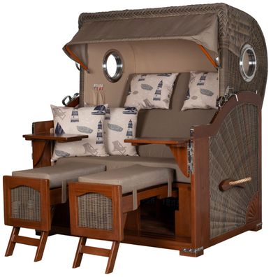 Strandkorbset bene living Ammersee Grande XL Mahagoni Bullauge PE grau Modell 540