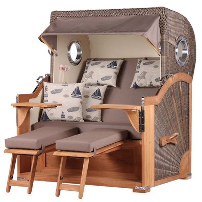 Strandkorb-Set bene living Königssee Teak Bullauge PE grau Modell 540 Liftersystem