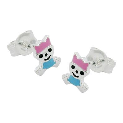 Ohrstecker Ohrring 7x6mm kleiner König pink-hellblau lackiert Silber 925