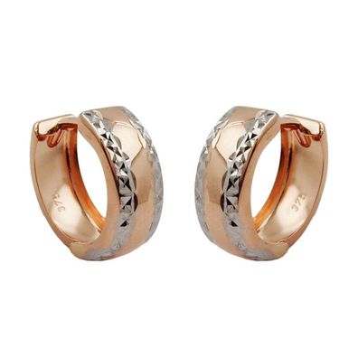 Creole 12x5mm Klappscharnier bicolor rhodiniert diamantiert 9Kt Rotgold