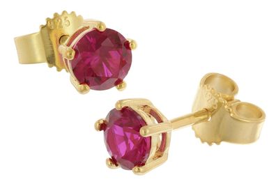 trendor Schmuck Damen-Ohrringe 925 Silber Vergoldet Ohrstecker Rot 68737