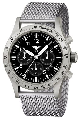 KHS Herren-Armbanduhr Platoon Solar Chronograph Stahl Meshband PLASSC. MS