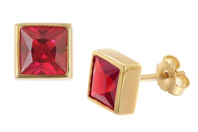 trendor Schmuck Damen-Ohrringe Silber Vergoldet Mit Synthetischem Rotem Korund 68856