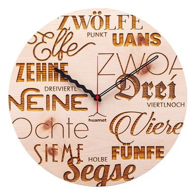 Huamet Holz-Wanduhr Textuhr Zirbe Ø 30 cm CH40-A2413