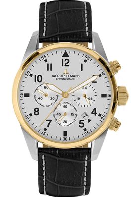 Jacques Lemans Herrenuhr Chronograph Sport Schwarz/Zweifarbig 42-2E