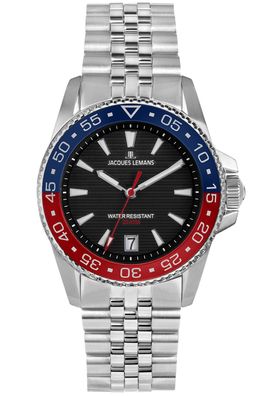 Jacques Lemans Herrenuhr Quarz Stahl/Schwarz 20 bar 1-2205K