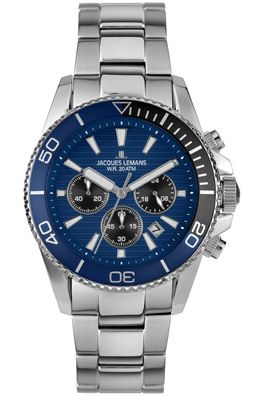 Jacques Lemans Herrenuhr für Taucher Chronograph Edelstahl/Blau 1-2206H