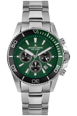 Jacques Lemans Herren-Taucheruhr Chronograph Edelstahl/Grün 1-2206I