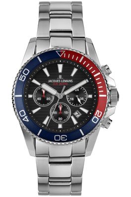 Jacques Lemans Herrenuhr für Taucher Chronograph Edelstahl/Schwarz 1-2206J