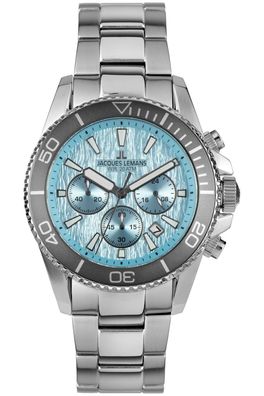 Jacques Lemans Herren-Taucheruhr Chronograph Edelstahl/Eisblau 1-2206K