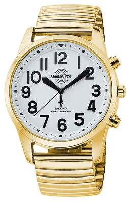 Master Time Sprechende Herren-Funkuhr Goldfarben mit Zugband MTGA-10941-12Z