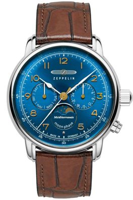 Zeppelin Herrenuhr 100 Jahre Mediterranée Mondphase Braun/Blau 9636-3