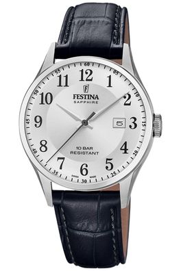 Festina Herrenuhr Schwarz/Silberfarben mit Saphirglas F20007/1
