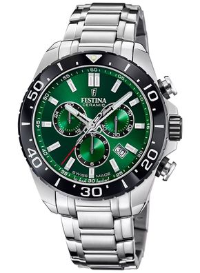 Festina Herren-Chronograph Stahl/Grün mit Saphirglas F20042/3