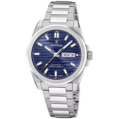 Festina Herrenuhr Stahl/Blau mit Saphirglas F20073/2