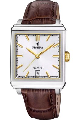 Festina Herrenuhr Rechteckig Zweifarbig mit Lederband F20681/4