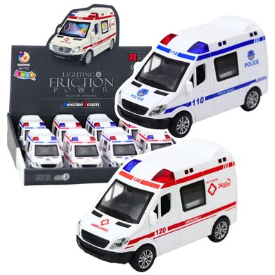 Lean Polizei Krankenwagen Lkw Krankenwagen Offene Türen Fahren Lichter Sound Mix