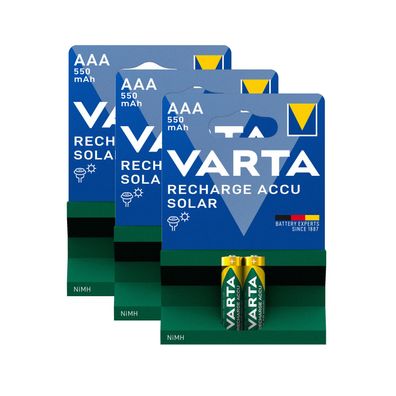 3x 2er Blister Varta Solar Akku Micro AAA HR03 NiMH 550 mAh 56733