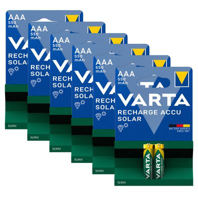 6x 2er Blister Varta Solar Akku Micro AAA HR03 NiMH 550 mAh 56733