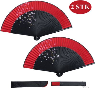 2STK Handfächer Japanischer Faltfächer Klappfächer Vintage Stil Damen Herren Bambus F