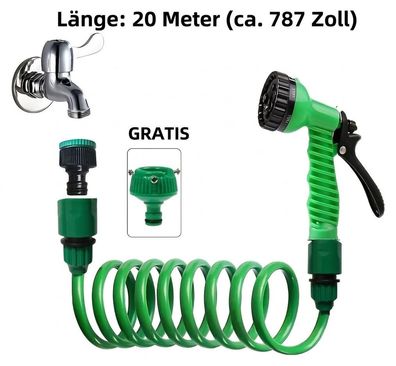 Garten-Spiralschlauch Set 20m inkl. 7-Stufen Multifunktions-Spritzpistole, Hochdruck,