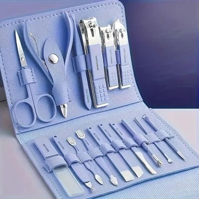 16-teiliges Premium Nagelpflege-Set aus Edelstahl blau