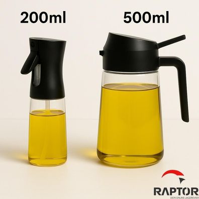 2-in-1 Öl Essig Sprühspender (500 ml & 200 ml) im Set – Ölspender mit Sprühfunktion