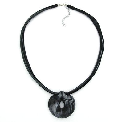 Kette 52mm Kunststoff Anhänger Amulett grau-silber marmoriert Kordel grau und