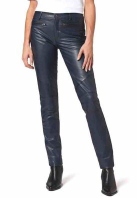 Ricano Donna II Damen Lederhose Navy Blau | Premium Ziegen-Nappa Leder | Low Waist