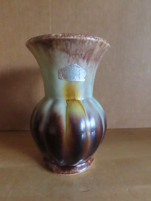 Vase Keramik grün braun bauchig gewellt ca. 13 cm H 8/13