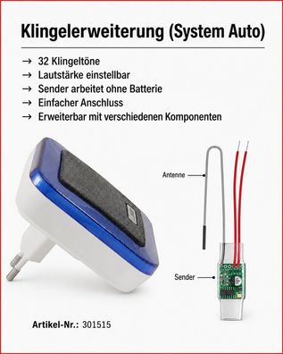 Funk Klingel Erweiterung Funkklingel für bestehende Klingelanlage 32 Melodien 301515