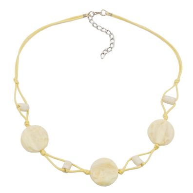 Kette 3x Scheibe Kunststoff creme-beige-marmoriert Kordel gelb 45cm