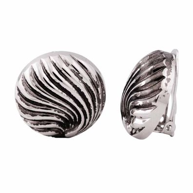 Clip Ohrring ca. 21mm Muscheldekor chromfarben antik geschwärzt Kunststoff