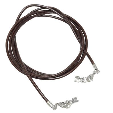 Lederband Rundschnur Rindleder 2mm braun gefärbt mit 2x Verschluss silberfarbig
