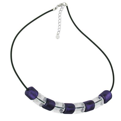 Kette Schrägperle Kunststoff lila-seidig und kristallklar-transparent Vollgummi