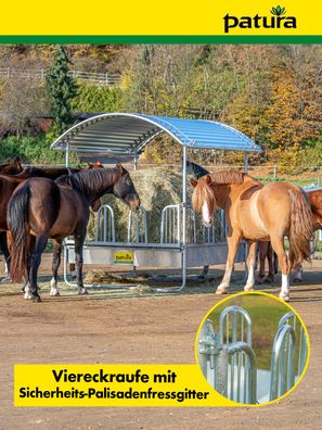 Patura Compact-Viereckraufe mit Sicherheits-Palisadenfressgittern ohne Oberlenkerrohr