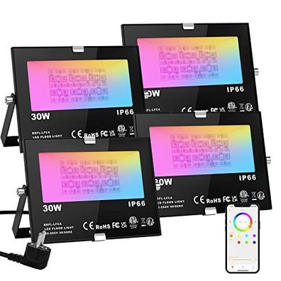 ChangM RGB LED Au?enstrahler Set mit Bluetooth-App, 30W, 4er Pack, IP66