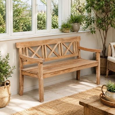 3-Sitzer Bank DRAHMA Antik-Natural ca. L150cm Mahagoni Sitzbank Holzbank